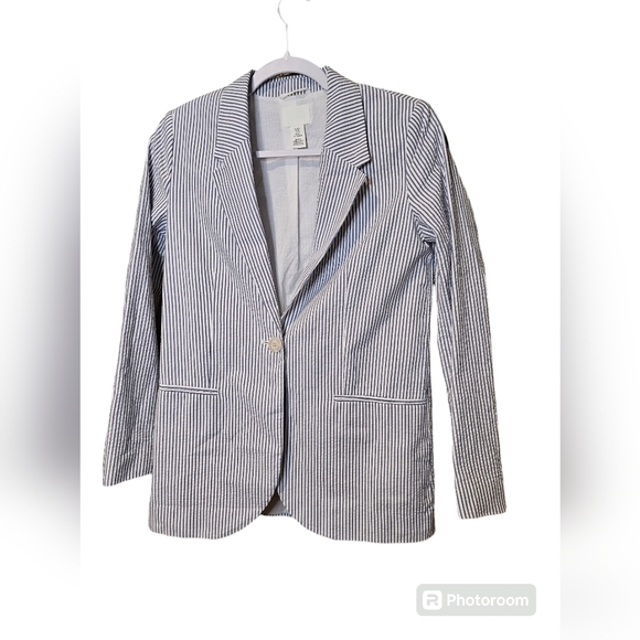 H&M white blazer with blue stripes. Single breasted XS - Picture 1 of 5